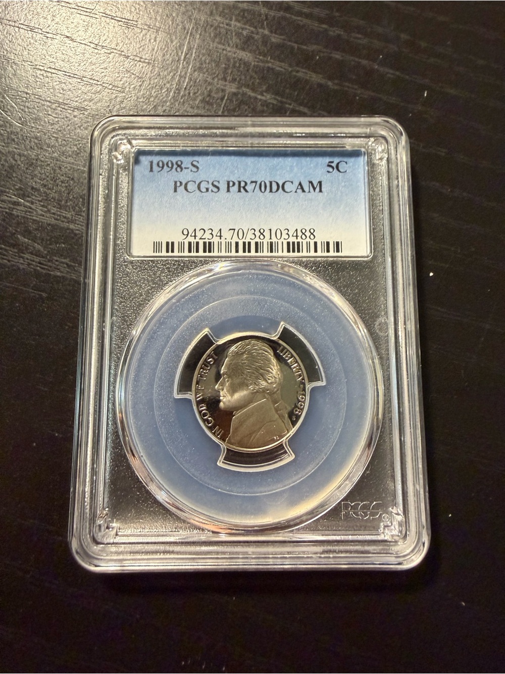 Graded 1998-S Jefferson Nickel PR70DCAM - PCGS